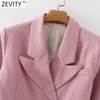 Zevity New Womenファッションノッチカラーダブルブレストショートブレザーコートヴィンテージの女性ビニールメアシッククロップトップCT713 x 0721