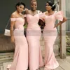 Cheap Light Pink Bridesmaid Dresses Bow One Shoulder Mermaid Long Women Bridal Party Dress Formal