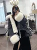 Denim parka mulheres jaqueta de inverno real raposa colar de pele cuffs coelho forro quente solto outerwear streetwear removível