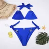 Bikini cristal diamant Sexy femmes costume été plage Patchwork coloré body 2 pièces ensembles tenue de club salopette 210510