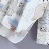 Women Fashion Animal Cartoon Pattern Shirt Female Asymmetry Hem Blusas Loose Lapel Long Sleeve Chic Top 210531