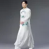 Odzież Etniczna Streetwear Tang Suit Bawełniana Pościel Robe Mężczyzna Stojak Kołnierz Długa Suknia Męski Biały Hanfu Chiński Stylowy Odzież Rocznika Kostium