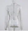 Мода белый вязание крючком кружева блузки весна осенние водолазки с длинным рукавом рубашка сексуальная цветочная отделка Смотреть через Blusas Mujer 210517