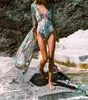 Skriv ut Chiffon Beach Cover Up Tuniker för lång kaftan bikini robe de plage sarong baddräktskåpa # q813 210420