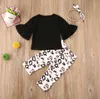 Newborn Baby Girl Clothing Sets Solid Color Flare Tops Leoprad Print Long Pants Headband 3Pcs Outfits Set