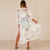 Vestidos de playa transparentes de encaje para mujer, pareos de Bikini, cárdigan holgado informal, vestido largo, Kimono, traje de baño de verano, pareo