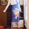 Designer Van Gogh Print Bodycon Long Skirt Women Vintage High Waist Midi Split Open Crotch Ladies s 210427