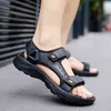 Sandals Leather For Men Open Toes Fastion Runner Slides Summer Breathable Beach Outdoor Hook Loop Slippers 220302