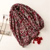 Spain Fashion Maroon Polka Floral Tassel Viscose Scarf Lady Print Soft Hijab Shawls and Wraps Female Foulard Echarpe Muslim Caps