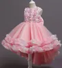 Pink Scoop Flower Girl Dresses Hand Made Flowers Tulle Little Girls Wedding Luxurious Communion Pageant Dress Gowns F168