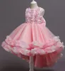 Pink Scoop Flower Girl Dresses Hand Made Flowers Tulle Little Girls Wedding Luxurious Communion Pageant Dress Gowns F168