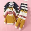 Clothing Sets Infant Born Baby Girl Boy Spring Autumn Ribbed Patchwork Clothes Long Sleeve Pullovers Elastic Pants 2pcs Outfits