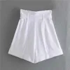 ZA Verão Branco Paperbag Shorts Mulheres Cintura Alta Cintura Plissada Shorts Fashion Front Welt Pockets Mulher Vintage Calças Curtas 210602