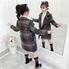 女の子格子縞のパターンの女の子Sの上着春秋の子供たちの長いカジュアルスタイルの服6 8 10 12 14 210528