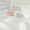 Double Layer Flower Circle Finger Rings Women U-Shaped Diamond Open Ring European Hollow Out Copper Floral Hand Jewelry Accessories