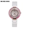 Wristwatches Luxury Watch For Women Fashion Quartz Crystal Circle Simple And Casual White Ceramic Watches Relogio Feminino Gifts