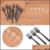 Forks Flatware Kitchen, Dining Bar Home Gardenforks 95pcs / Pack 디저트 일회용 투명 / 검은 과일 포크 용 4- 치아 플라스틱 케이크