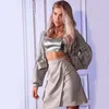 Crop Tops Femmes Chic PU Cuir Débardeur Col V Solide Argent Couleur Sexy Punk Moulante Top Femme Gilet X0507