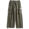Pantalones para hombres pantalones casuales militar verde negro japonés cargamento de carga ancha tendencia suelta retro paquete hombres