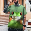 Nxy мужские футболки 2022 летний новый стиль 100% лайкра полиэстер повседневная уплотнительная рубашка зеленая лягушка животное высокое качество 5xL 0314