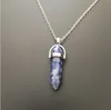 Collier en forme de balle de guérison pointu en argent, acier inoxydable, améthyste, quartz rose, perles de pierres précieuses, pendentifs chakra, pierre naturelle hexagonale