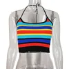 Sexy Rainbow Paski Bluzka Koszula Kobiety Crop Tops Vintage Beach Summer Bez Rękawów Kalter Kniton Cute Femininas 210427