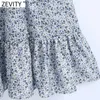 Zevity Women Elegant Sleeveless Floral Print Pleated Ruffles Halter Dress Female Elastic Waist Vestidos Chic Midi Dresses DS8256 210603