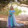 Moderskapsfotografering Rekvisita graviditet Tyg Bomull+Chiffon Maternity Shoulder Half Circle GOWN FOOTION POOTICE DRESS R230519