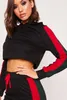 Röd Svart Striped Patchwork Sportiga Tracksuit Kvinnor Set 2 Piece Sweater Suit och Casual Hoodies Top + Sweatpants 210525