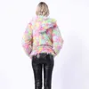 Moda zimowa Kobiety Faux Fur Coat Mieszane Multi Color Furry Hoodie Z Długim Rękawem Dorywczo Kurtka 211207