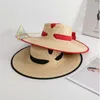 Yimuxu Flat-top Wheat Ladies Straw Hat Edging Streamer White-collar French Fashion Trendy Sunshade Women Sun Cap Wide Brim Hats