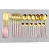 6 Set 24pcs Pink Gold Dinnerware 304 Stainless Steel Cutlery White Knife Fork Spoon Tableware Silverware 211108