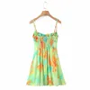 PUWD Sexy Femmes Low-Cut High Taille Robe Summer Mode Dames Country Style Sweet Mignon Femelle Impression Sling Mini 210522