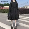 Japanska kvinnor lolita klänningar viktoriansk vintage gotisk punk stil bälte baggy cosplay kostym ribbon ruffles midi 210520