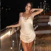 Golden Spaghetti Strap Backless Sexy Suknie Regulowane Damskie Sznurka Ruffled Club Elegancka Vestido Mujer Mini Wrap Hip Dress 210507