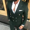 Koyu Yeşil Çift Göğüslü Rahat Takım Elbise Erkekler Ile Desteklenen Yaka 2 Parça Slim Fit Düğün Damat Smokin Adam Moda Giysileri X0909