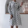 Polka dot vintage midi winter jurk vrouwen bloemenprint boho casual dames elegante witte kleding 210427