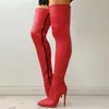 Mode sexy vrouwen rode hoge hakken laarzen vrouwelijke dij hoge rits laarzen over de knie laarzen dames hoge hak schoenen nieuwe lange boot y0914