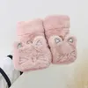 UJtj korean cat cover autumn winter lovely student plush thickening warm and mittens and cold proof plush open fingered gloves glo3084839