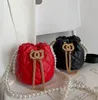 Children's pearl handbag autumn winter mini bucket bag fashion kids girl's hand messenger handbags chain accessories bags