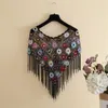 Camisolas femininas Bohemian Retro Colorful Crochet Shawl Poncho Tops com Borla Mulheres Sexy Hollow Out Hook Beach Cape Coberna Up Knitwear