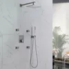 Brushed Nickel Shower Mixer Set 8 X12 Inch LED Bathroom Thermostatic Massage Shower With Handheld