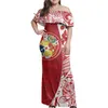 Plus Size Jurken Hycool Groothandel Zomer Polynesische Samoan Kleding Ruche Off-Shoulder Bodycon Maxi Jurk Bruiloft Rood