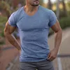 Camisetas de hombre Camiseta de hombre Raya Slim Sporty Cuello en V Color sólido Tejido para la vida diaria Camisa Ropa de trabajo