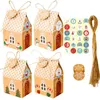 24 ensembles de boîte-cadeau de maison de Noël biscuits en papier kraft sac de bonbons étiquettes de flocon de neige 1-24 autocollants de calendrier de l'Avent corde de chanvre 211019