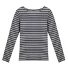 Camiseta básica a rayas para mujer, camiseta informal de algodón elástica de manga larga para primavera y otoño, camiseta de talla grande S-5XL T01301B 210623