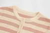 Zevity Women Fashion O Neck Striped Print Short Knitted Sweater Coat Female Chic Long Sleeve Cardigans Slim Crop Tops SW811 210603