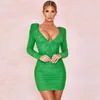Bandaż Sukienki Elegancki Sexy Club Bodycon Z Długim Rękawem Kobiety Ubrania Dress Green Ladies Vestidos 210515