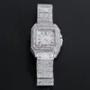 Iced Out Men Watch Square Diamond Quartz Luxury Mens handledsklockor Guld Romerska kalenderstålklocka Relogio Masculino New 201118245s