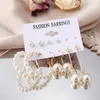 Pendientes de perlas Vintage de 17KM para mujer, conjunto de pendientes con cruz dorada grande, borla larga, colgante de mariposa, joyería 2021